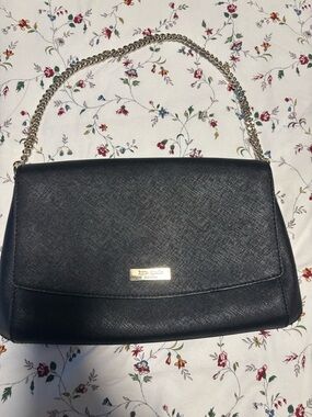 kate spade black leather shoulder bag with gold chain